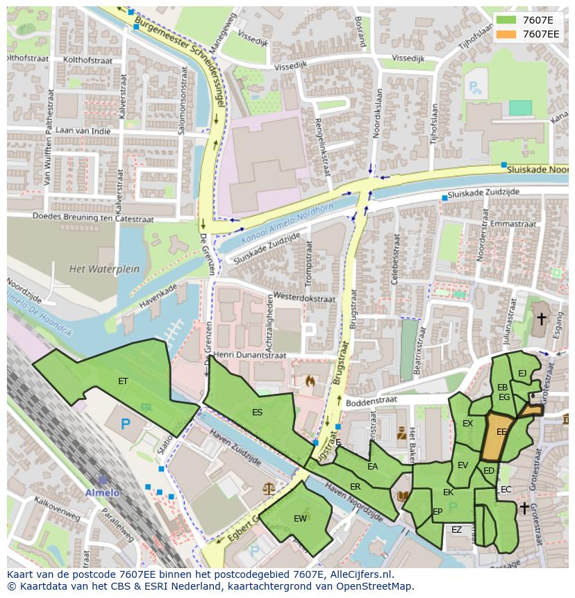 Afbeelding van het postcodegebied 7607 EE op de kaart.