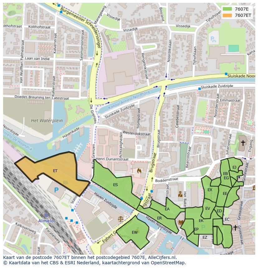 Afbeelding van het postcodegebied 7607 ET op de kaart.