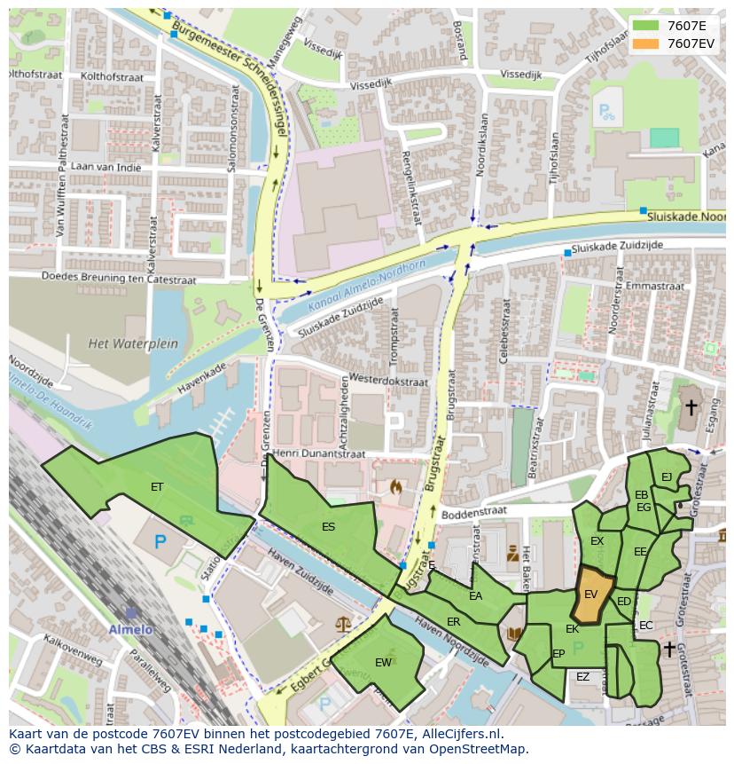 Afbeelding van het postcodegebied 7607 EV op de kaart.