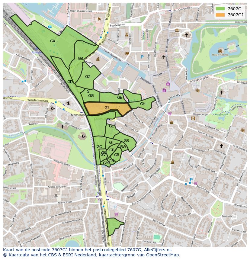 Afbeelding van het postcodegebied 7607 GJ op de kaart.