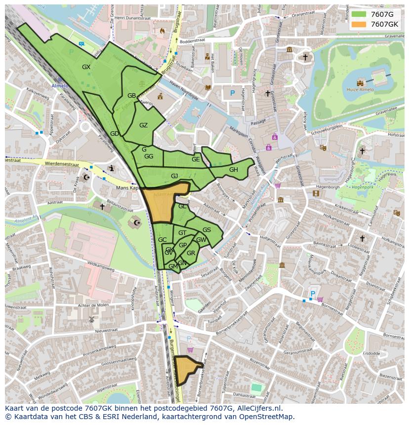 Afbeelding van het postcodegebied 7607 GK op de kaart.