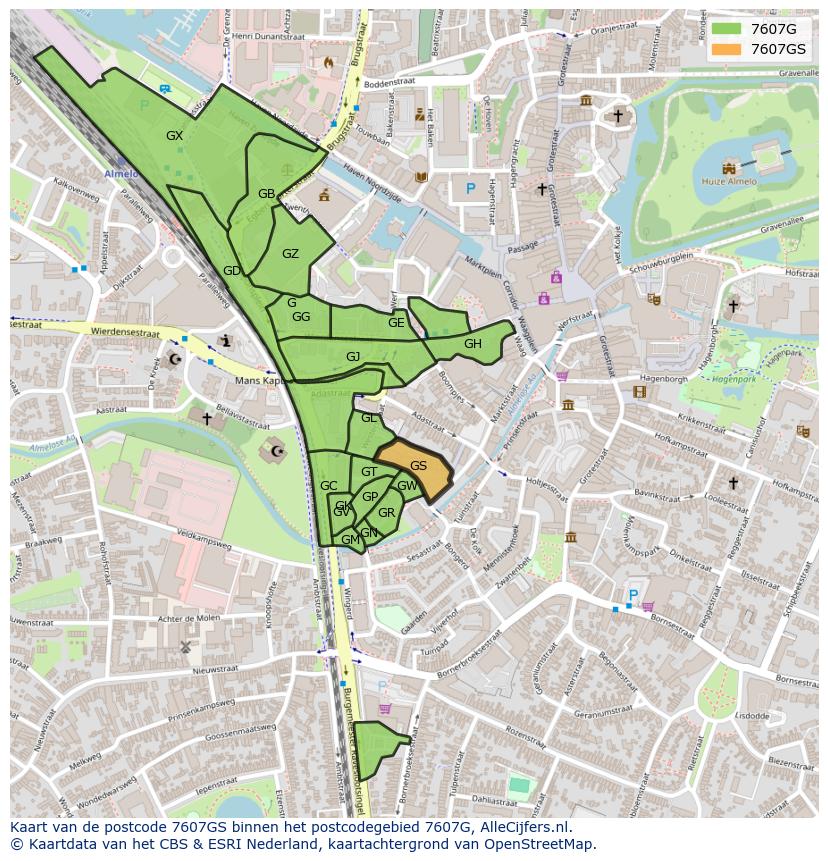 Afbeelding van het postcodegebied 7607 GS op de kaart.