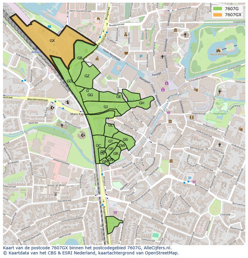 Afbeelding van het postcodegebied 7607 GX op de kaart.