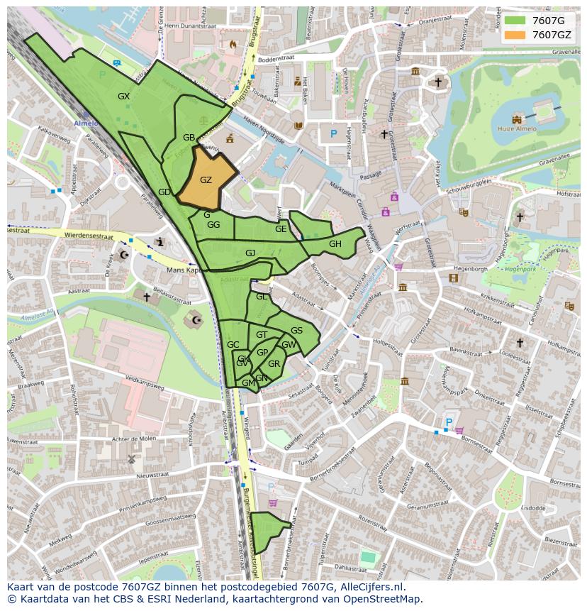 Afbeelding van het postcodegebied 7607 GZ op de kaart.