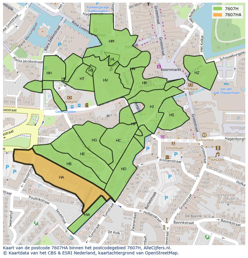 Afbeelding van het postcodegebied 7607 HA op de kaart.