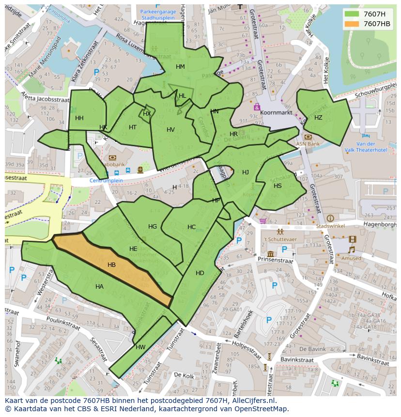 Afbeelding van het postcodegebied 7607 HB op de kaart.
