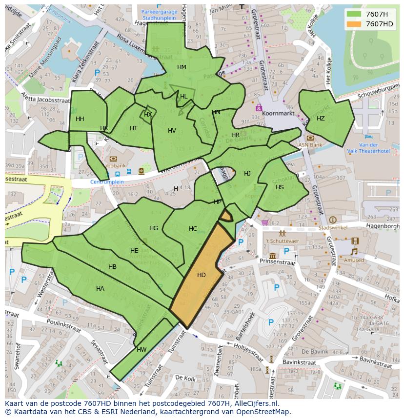 Afbeelding van het postcodegebied 7607 HD op de kaart.