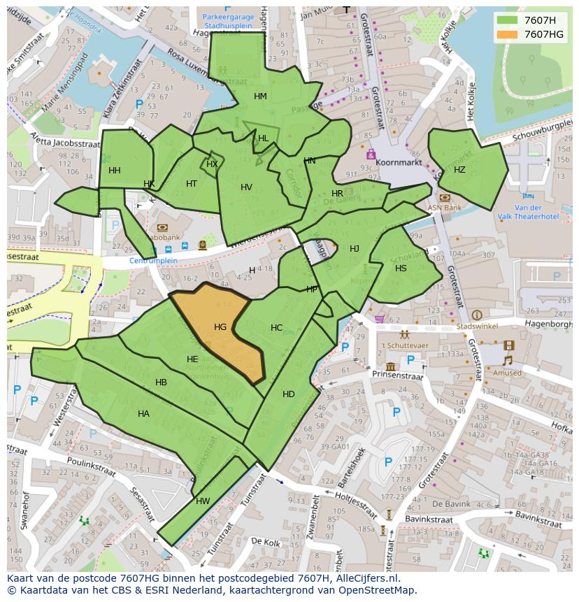 Afbeelding van het postcodegebied 7607 HG op de kaart.