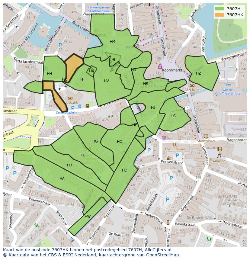Afbeelding van het postcodegebied 7607 HK op de kaart.