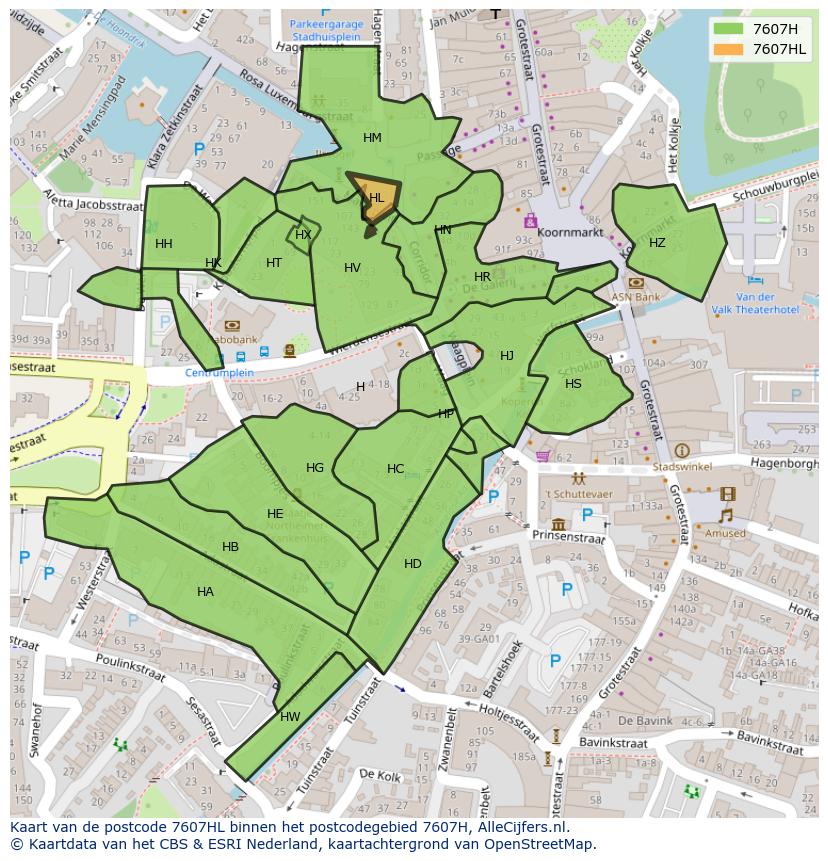 Afbeelding van het postcodegebied 7607 HL op de kaart.