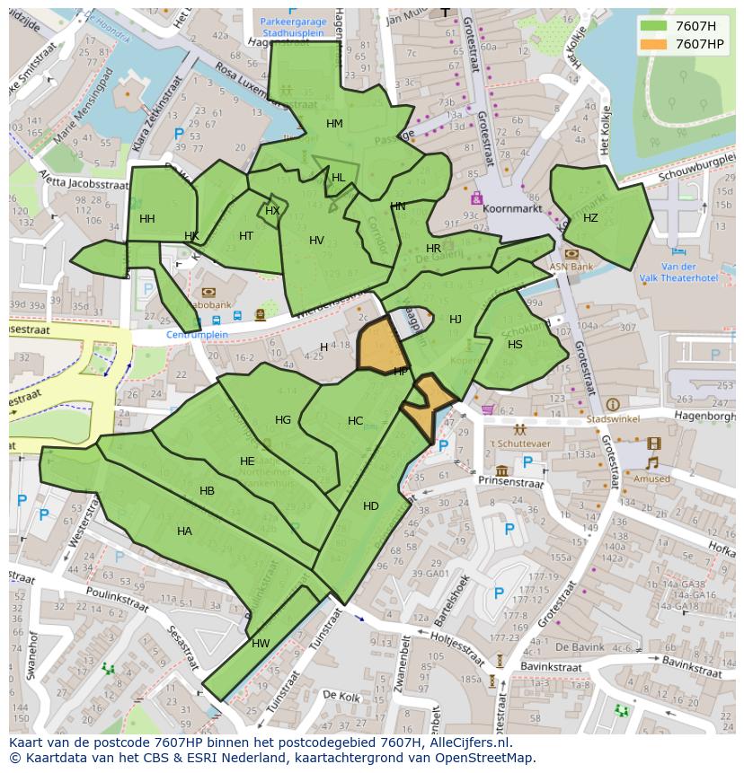 Afbeelding van het postcodegebied 7607 HP op de kaart.