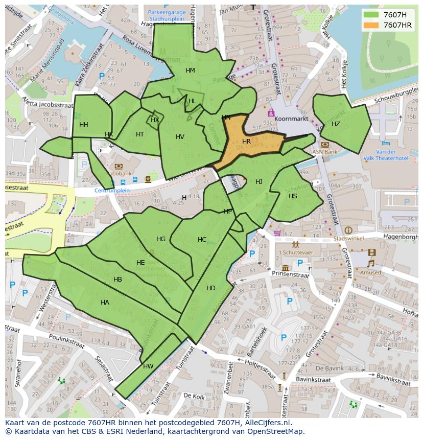 Afbeelding van het postcodegebied 7607 HR op de kaart.