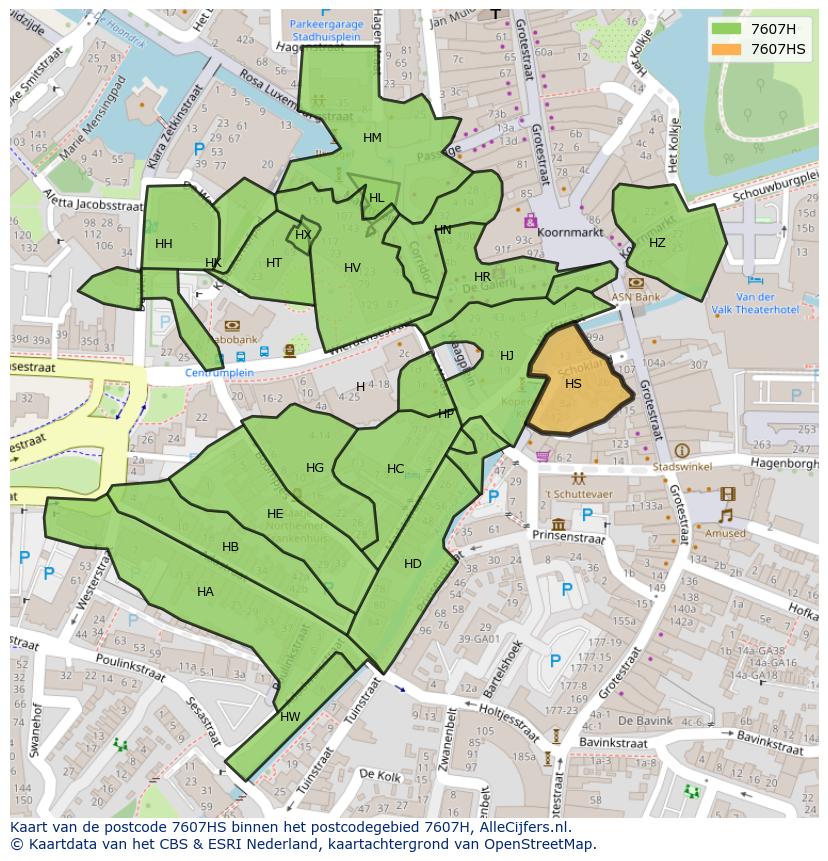 Afbeelding van het postcodegebied 7607 HS op de kaart.