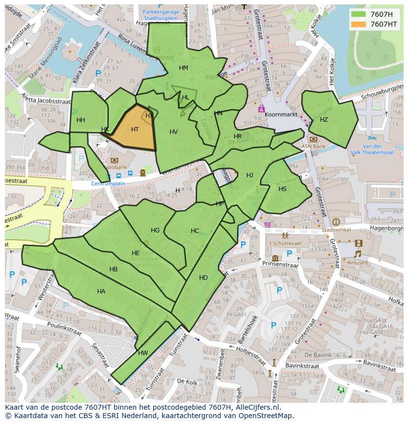 Afbeelding van het postcodegebied 7607 HT op de kaart.
