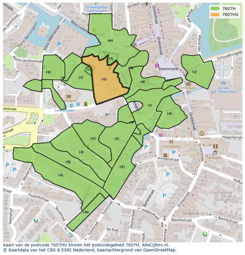 Afbeelding van het postcodegebied 7607 HV op de kaart.