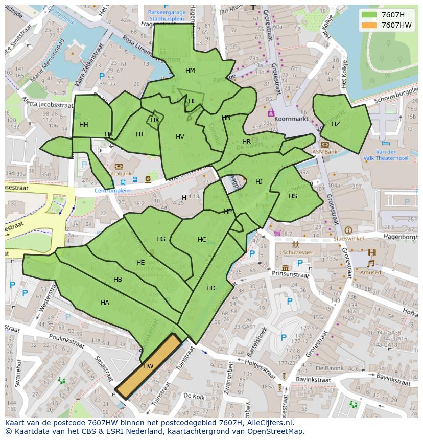Afbeelding van het postcodegebied 7607 HW op de kaart.