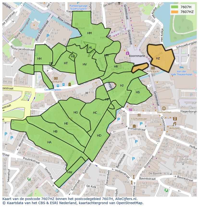 Afbeelding van het postcodegebied 7607 HZ op de kaart.