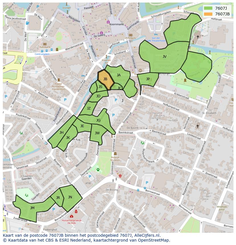 Afbeelding van het postcodegebied 7607 JB op de kaart.