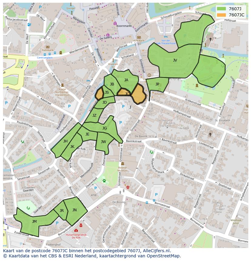 Afbeelding van het postcodegebied 7607 JC op de kaart.