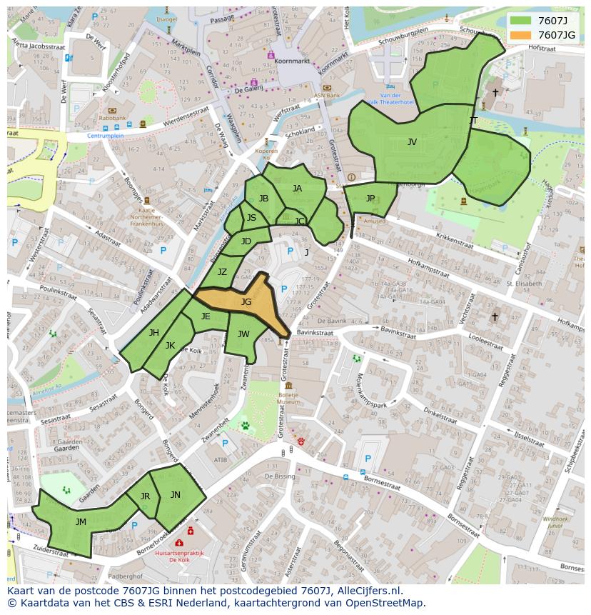 Afbeelding van het postcodegebied 7607 JG op de kaart.
