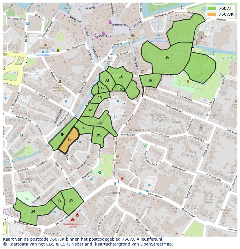 Afbeelding van het postcodegebied 7607 JK op de kaart.