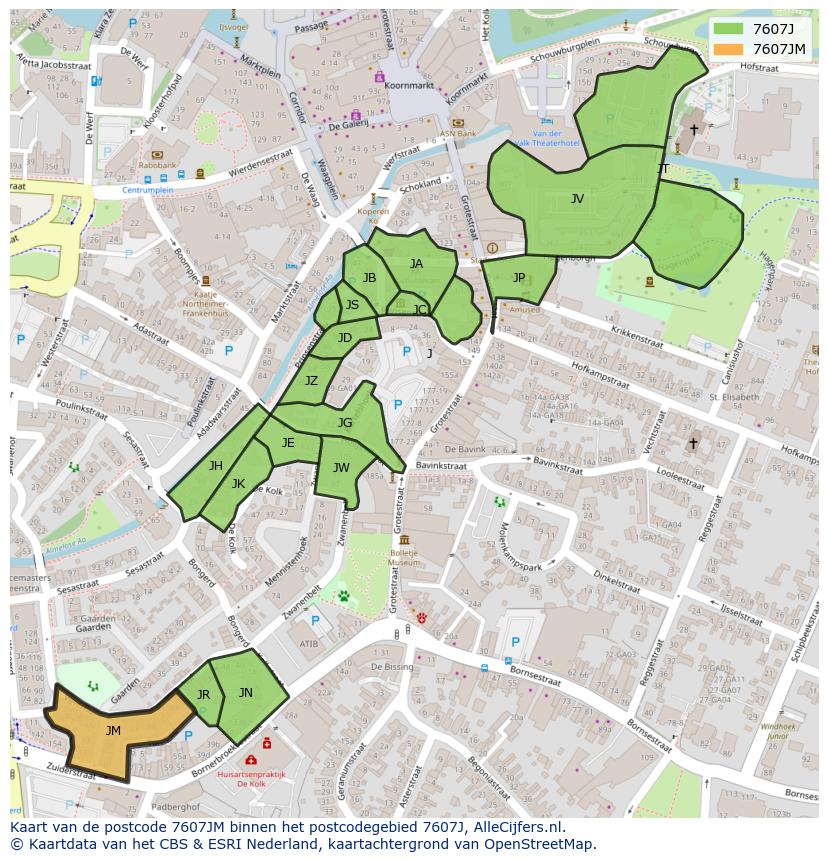 Afbeelding van het postcodegebied 7607 JM op de kaart.