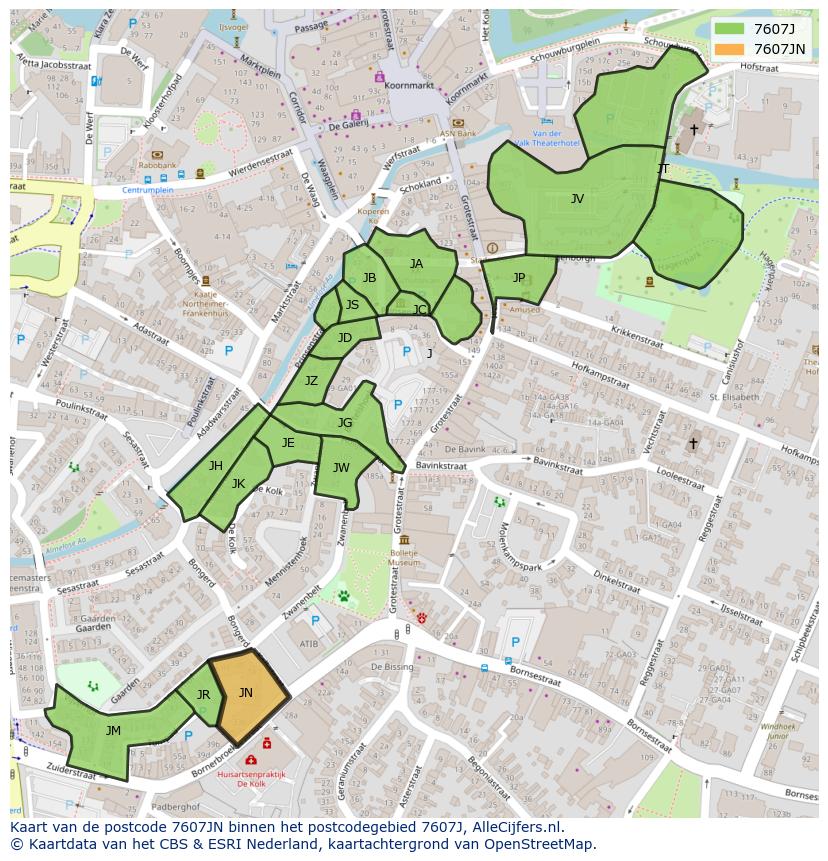 Afbeelding van het postcodegebied 7607 JN op de kaart.