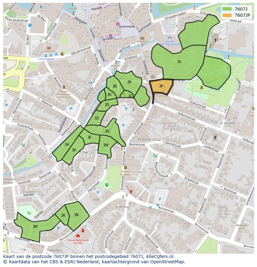 Afbeelding van het postcodegebied 7607 JP op de kaart.
