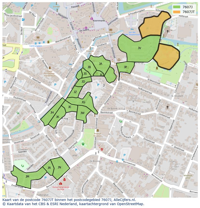 Afbeelding van het postcodegebied 7607 JT op de kaart.