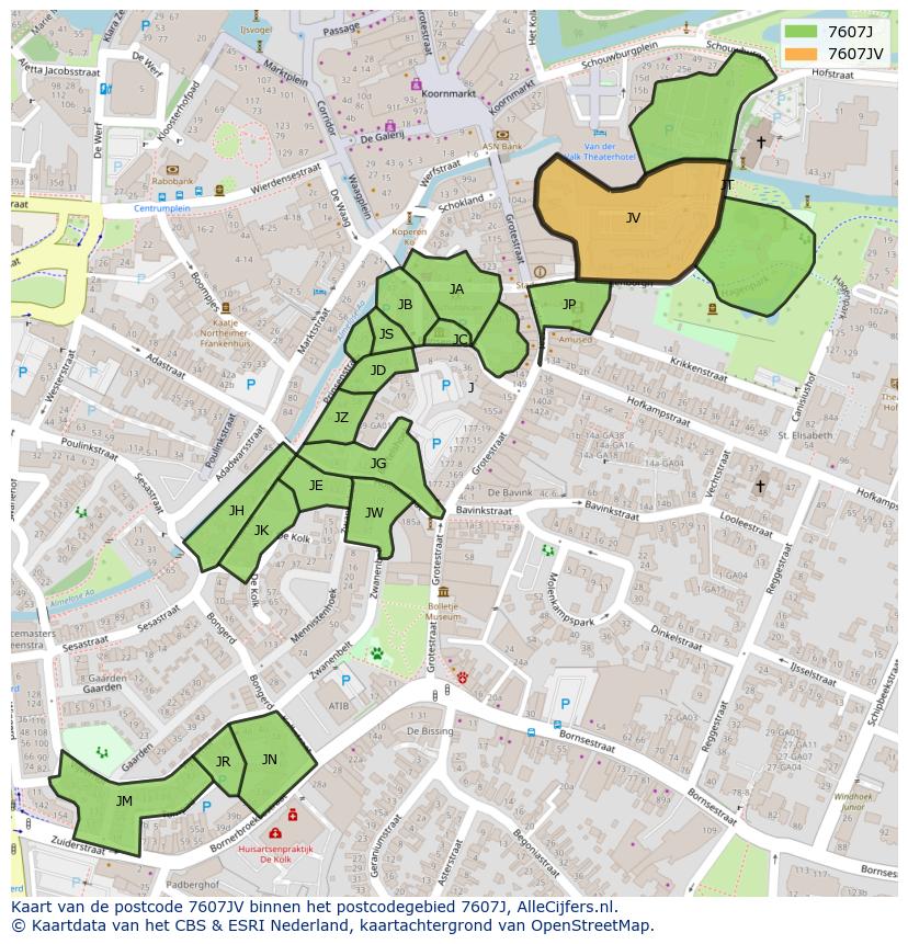 Afbeelding van het postcodegebied 7607 JV op de kaart.