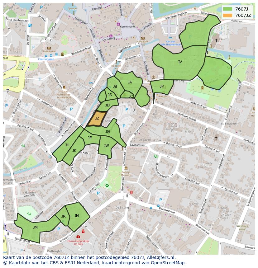 Afbeelding van het postcodegebied 7607 JZ op de kaart.