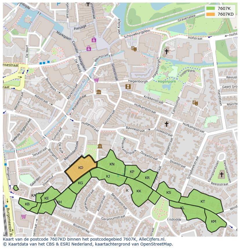 Afbeelding van het postcodegebied 7607 KD op de kaart.