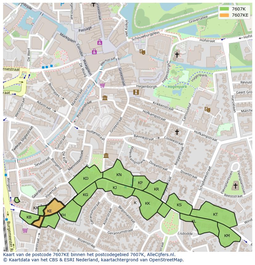 Afbeelding van het postcodegebied 7607 KE op de kaart.