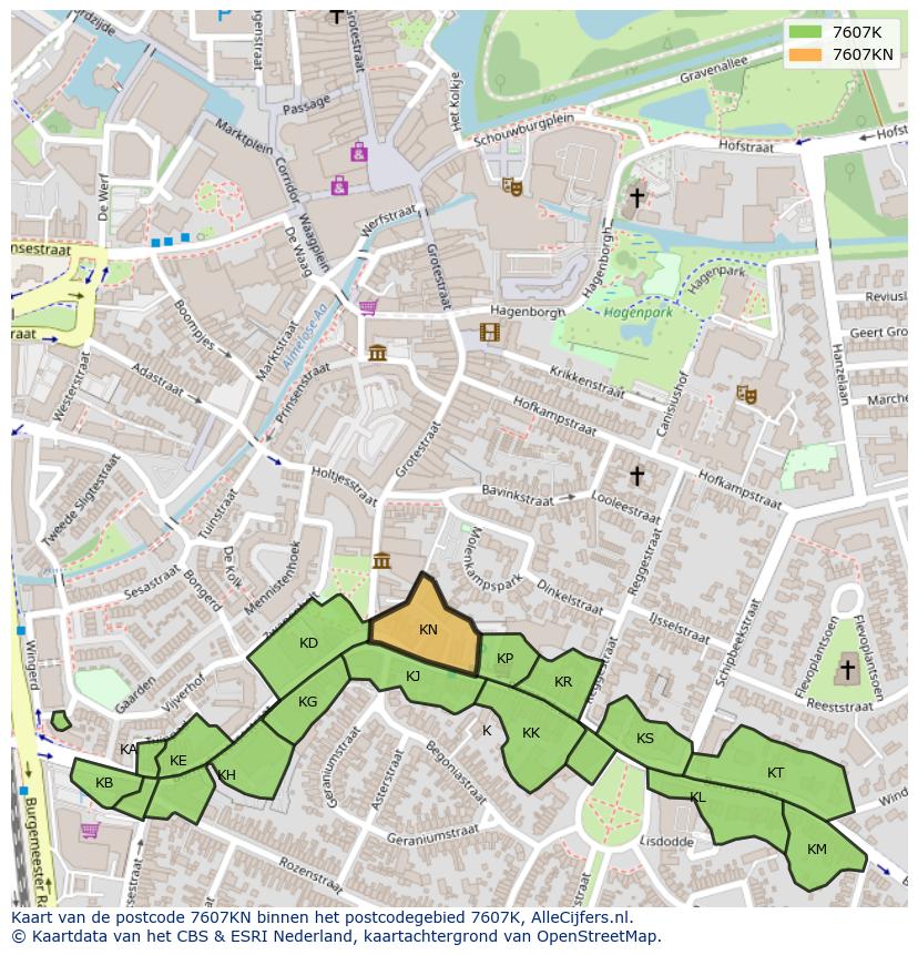 Afbeelding van het postcodegebied 7607 KN op de kaart.