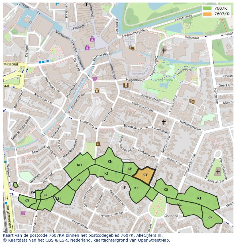 Afbeelding van het postcodegebied 7607 KR op de kaart.