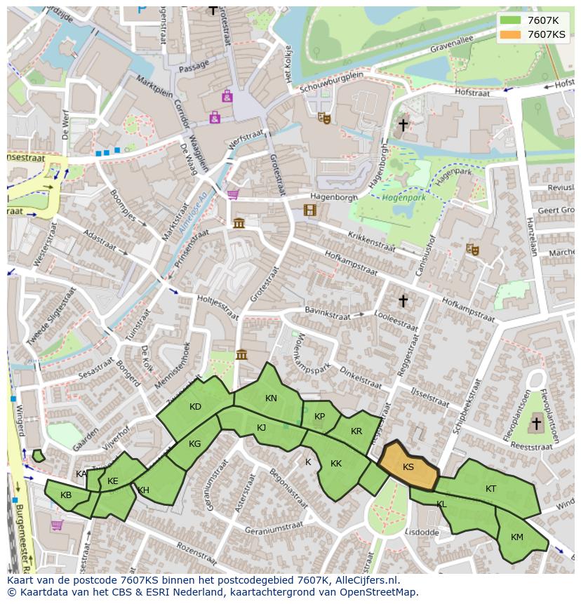 Afbeelding van het postcodegebied 7607 KS op de kaart.