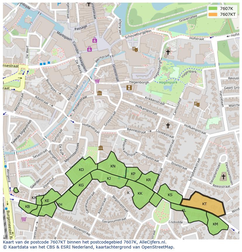 Afbeelding van het postcodegebied 7607 KT op de kaart.