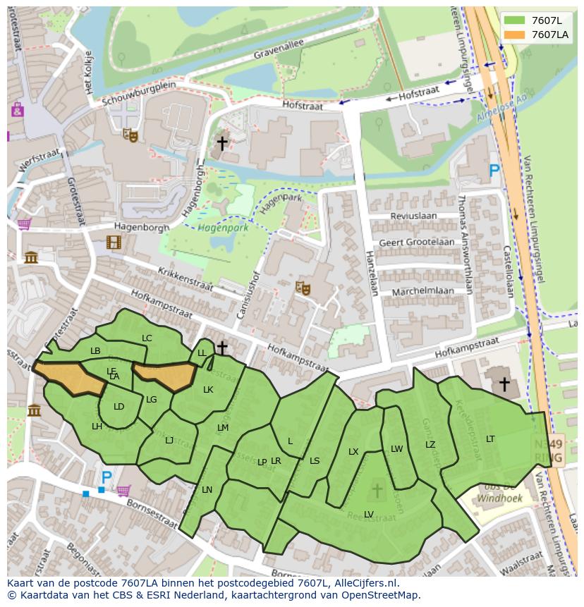 Afbeelding van het postcodegebied 7607 LA op de kaart.