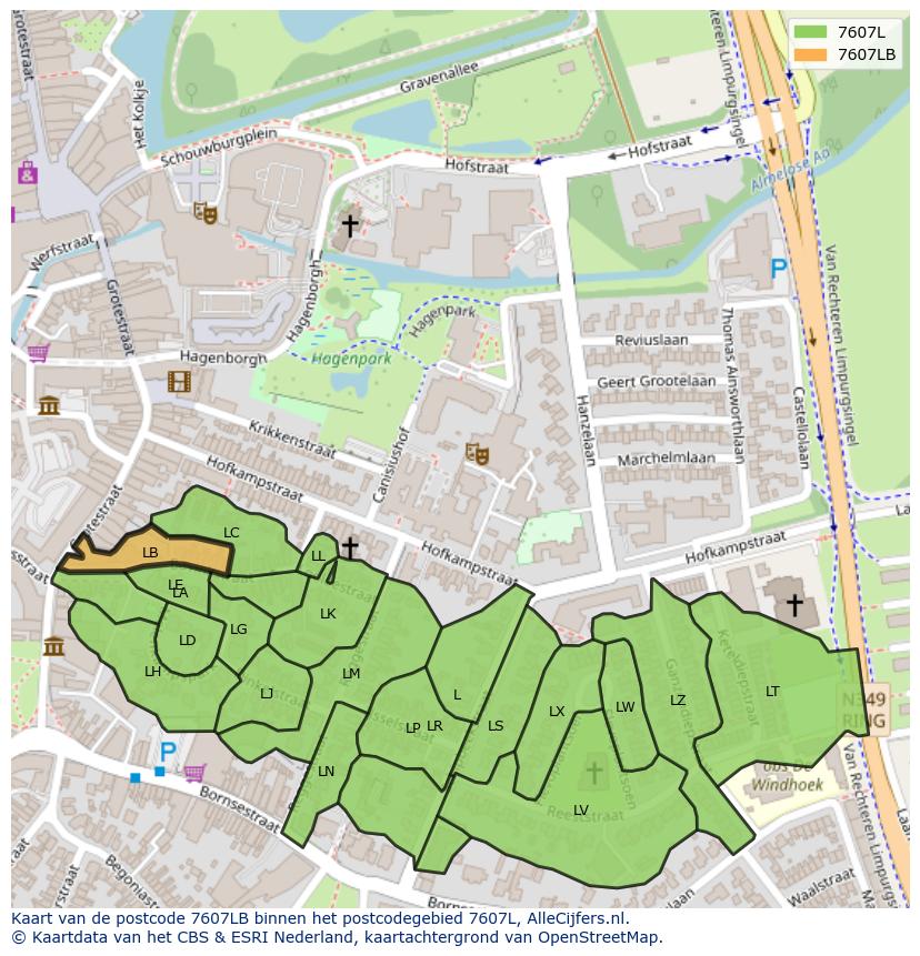 Afbeelding van het postcodegebied 7607 LB op de kaart.