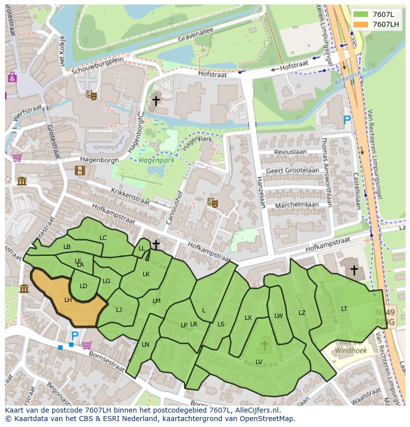 Afbeelding van het postcodegebied 7607 LH op de kaart.