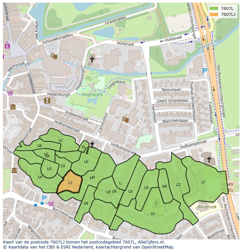 Afbeelding van het postcodegebied 7607 LJ op de kaart.