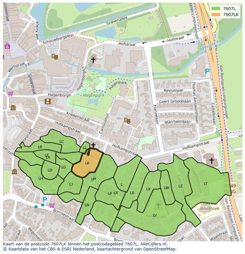 Afbeelding van het postcodegebied 7607 LK op de kaart.