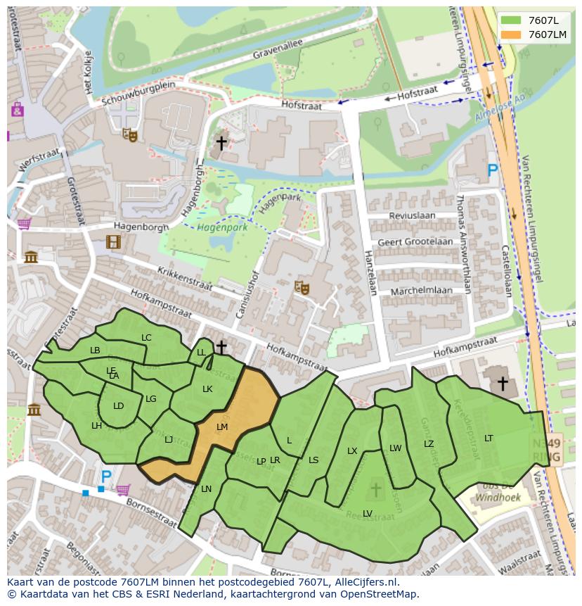 Afbeelding van het postcodegebied 7607 LM op de kaart.