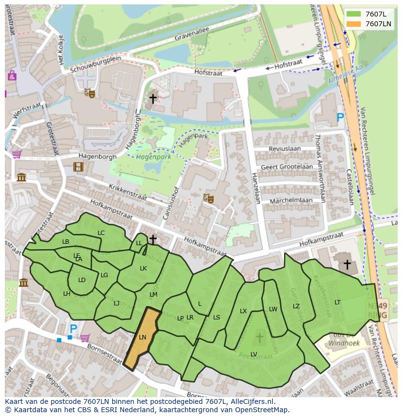 Afbeelding van het postcodegebied 7607 LN op de kaart.