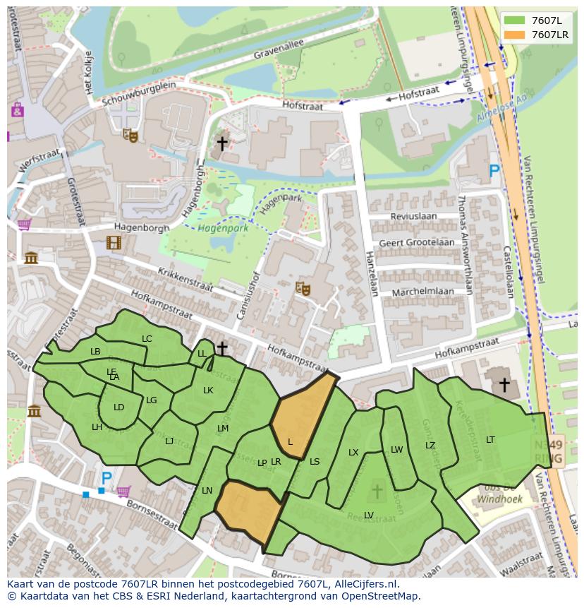 Afbeelding van het postcodegebied 7607 LR op de kaart.