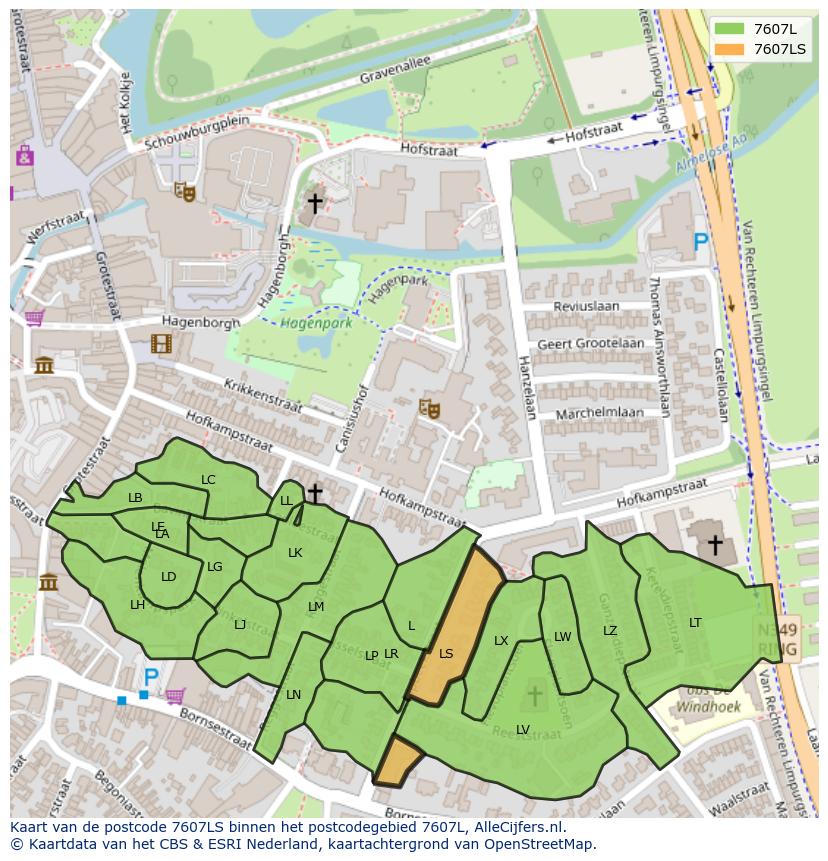 Afbeelding van het postcodegebied 7607 LS op de kaart.
