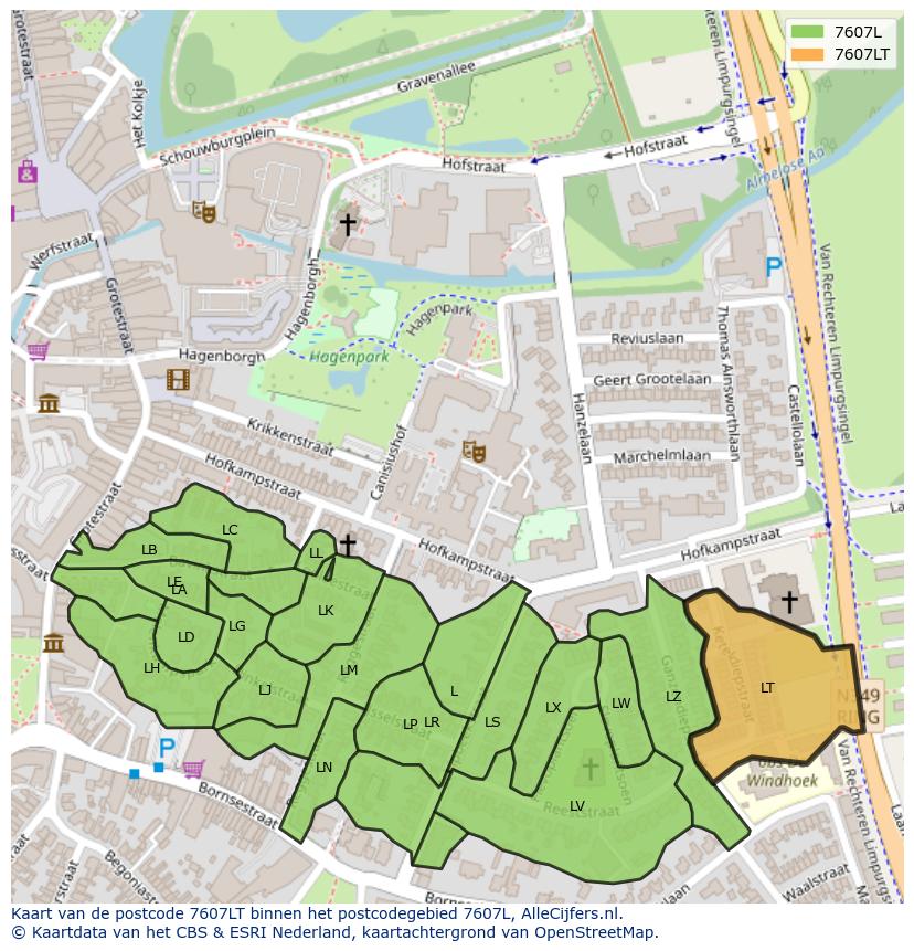 Afbeelding van het postcodegebied 7607 LT op de kaart.