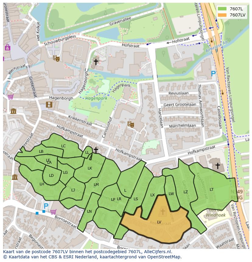 Afbeelding van het postcodegebied 7607 LV op de kaart.