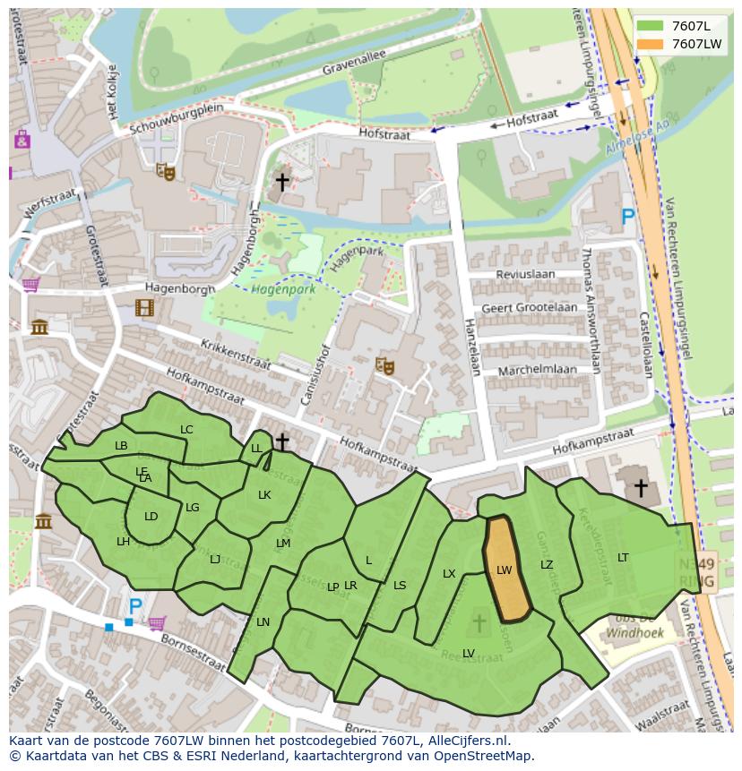 Afbeelding van het postcodegebied 7607 LW op de kaart.