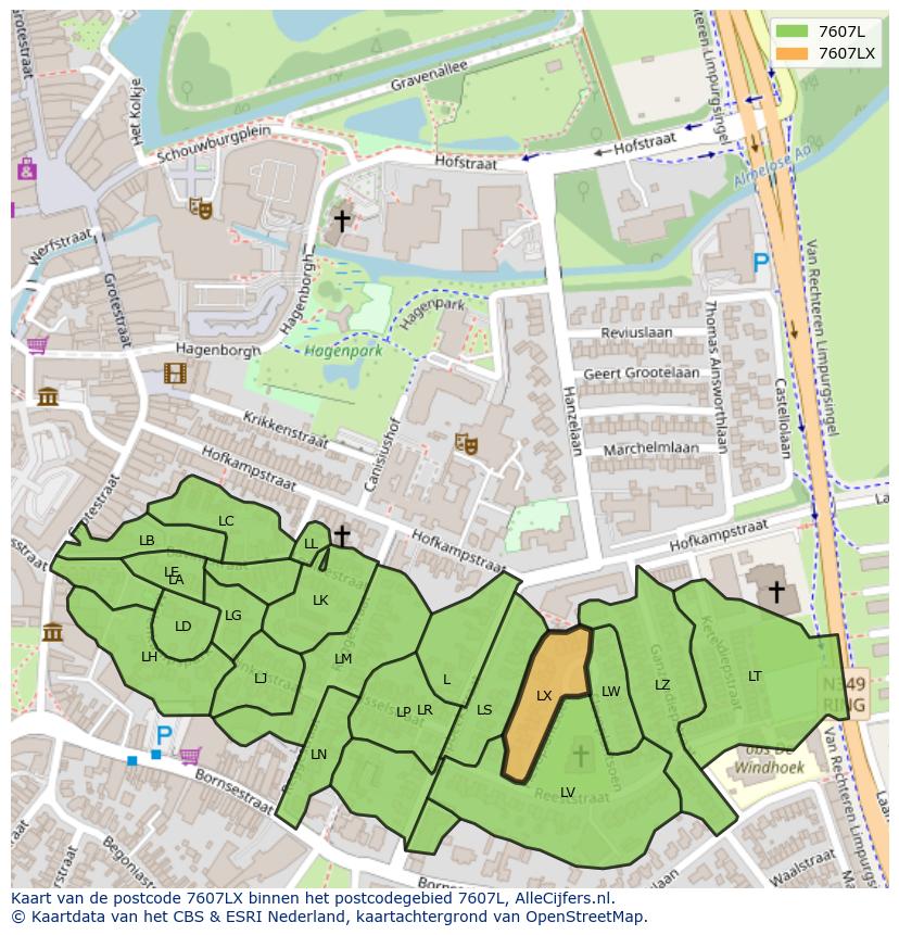 Afbeelding van het postcodegebied 7607 LX op de kaart.